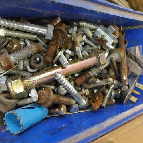 2176 - 6x Lin-bins containing nuts, bolts, brackets, welding rods, d-shackles, etc. Weighing more than 50kg