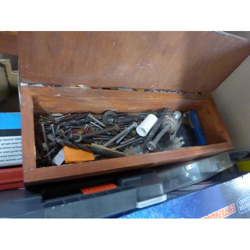 2243 - Assorted garage items: Large qty of screws, tools, sorting trays, etc.