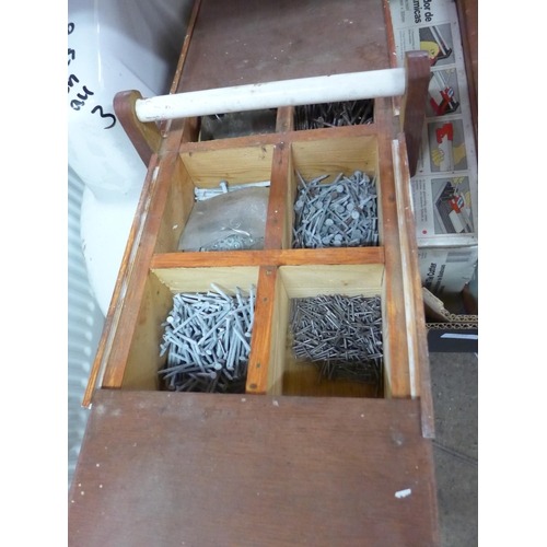 2243 - Assorted garage items: Large qty of screws, tools, sorting trays, etc.