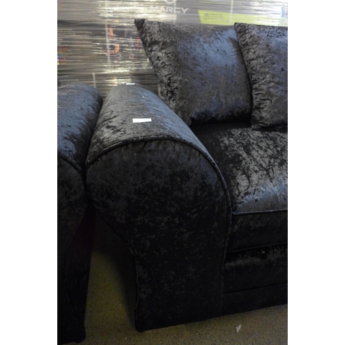 1579 - A black velvet pair of two seater sofas