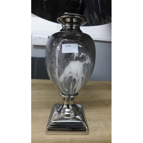 1315 - A black marble effect urn table lamp with black shade, H 62cms (LT057M28)   #