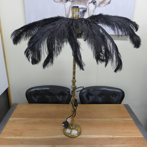 1387 - A gold and black feathered table lamp