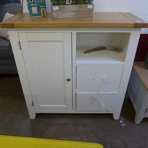 1434 - A white painted and oak two drawer, one door organiser cabinet - MTWANB065 * this lot is subject to ... 