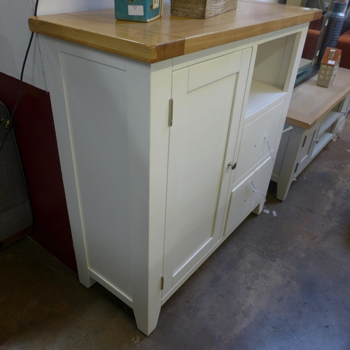 1434 - A white painted and oak two drawer, one door organiser cabinet - MTWANB065 * this lot is subject to ... 