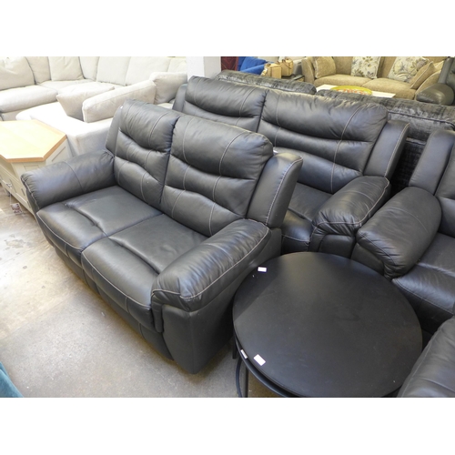 1470 - A pair black leather with contrast stitching two and three seater sofas  * this lot is subject to VA... 