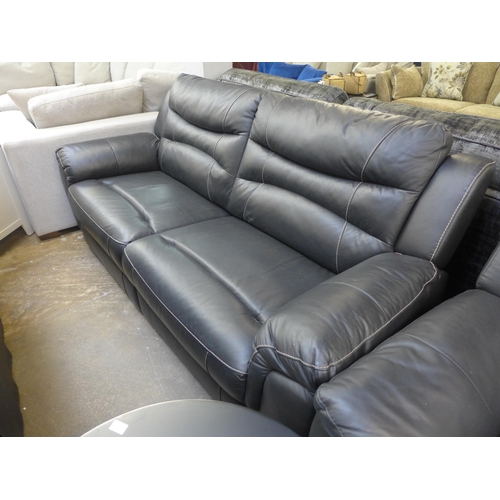 1470 - A pair black leather with contrast stitching two and three seater sofas  * this lot is subject to VA... 