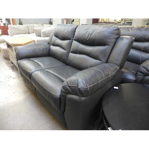 1470 - A pair black leather with contrast stitching two and three seater sofas  * this lot is subject to VA... 