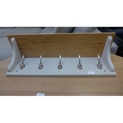 1473 - A grey painted and oak five hook, wall hanging coat rack - MTROS029 * this lot is subject to VAT