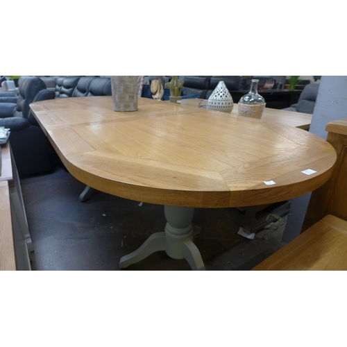 1502 - A grey painted and oak twin pedestal extending dining table - MTANB139V * this lot is subject to VAT