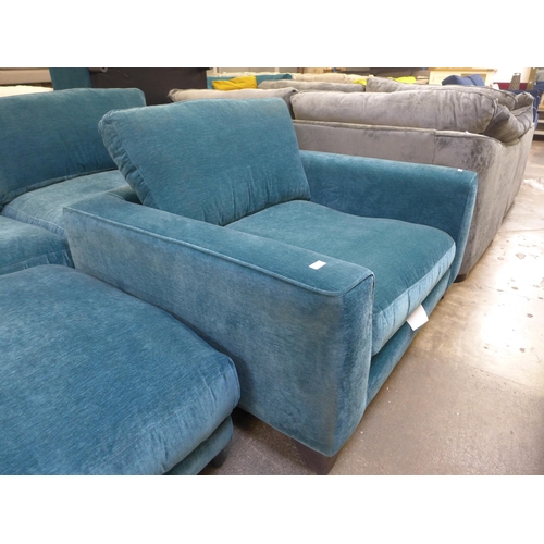 1519 - An Audrey aquamarine upholstered 4 seater sofa and loveseat with large square footstool