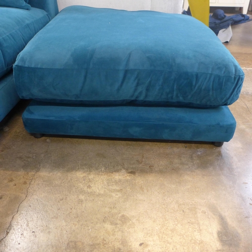 1464 - An Audrey teal velvet 3 seater sofa with large square footstool