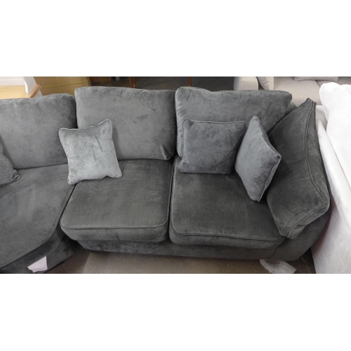 1523 - A Halley charcoal upholstered curved LHF corner sofa with ottoman footstool