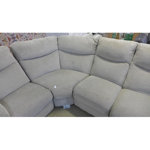 1598 - A grey sectional corner sofa, worn and marked