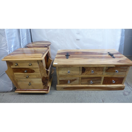 1646 - A hardwood coffee table, four drawer lamp table and a four drawer side table