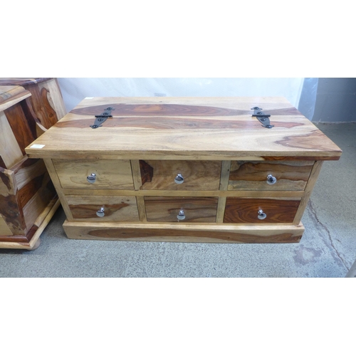 1646 - A hardwood coffee table, four drawer lamp table and a four drawer side table