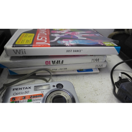 2313 - Wii console with bag of digital cameras, phones and Sat Nav units