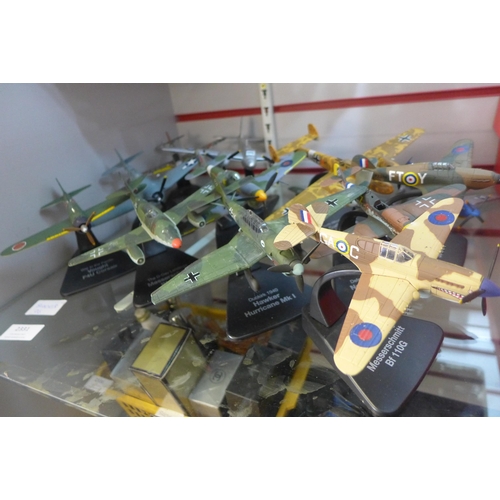 2331 - 14 Die cast 1:72 scale World War II model aeroplanes on display stands