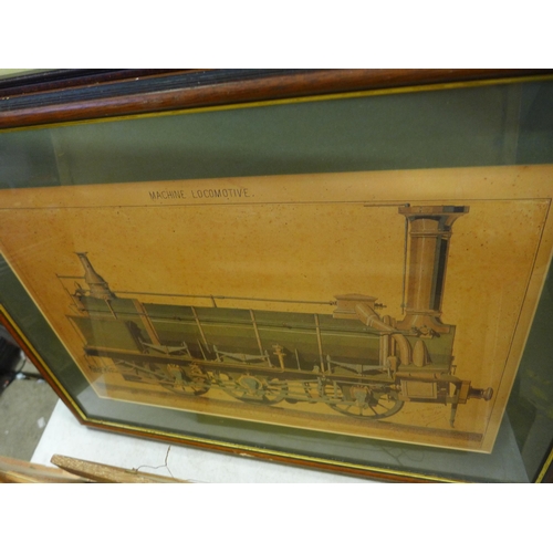 2347 - Nine framed paintings/prints: mostly locomotives, some Naval