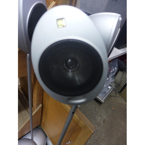 2365 - KEF surround sound speakers with stands and sub woofer