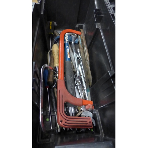 2016 - Two tool boxes of various hand tools: screwdrivers, pliers, saws, hammer