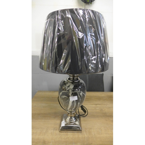 1346 - A black marble effect urn table lamp with black shade, H 62cms (LT057M28)   #