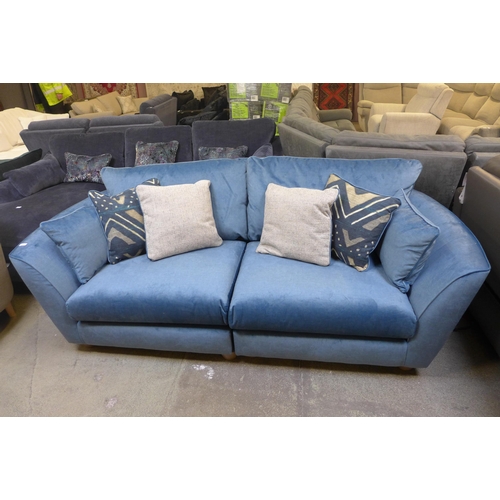 1381 - A diamond blue velvet 4 seater sofa