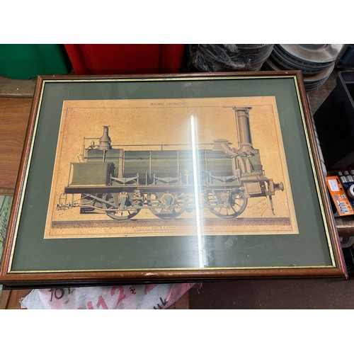 2128 - 7 Framed mixed size prints many in vintage frames mostly locomotives and Naval