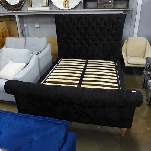 1542 - A charcoal crystal velvet button back double bed frame