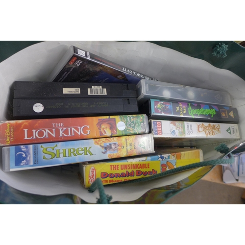 2304 - Box & bag of original VHS videos mostly children's films