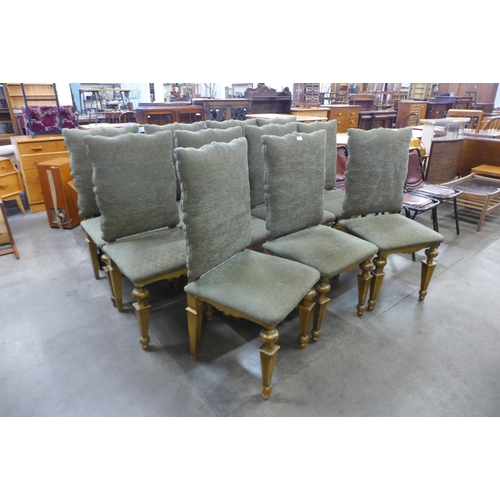 16 - A set of eleven Italian giltwood and green fabric upholstered chairs