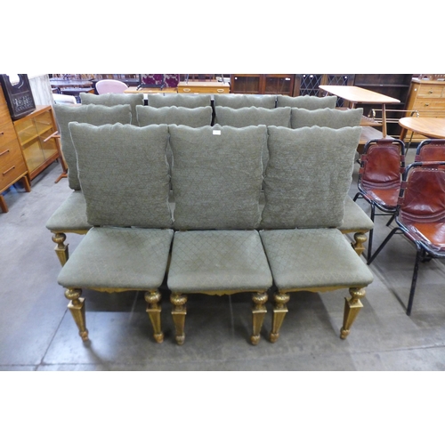 16 - A set of eleven Italian giltwood and green fabric upholstered chairs