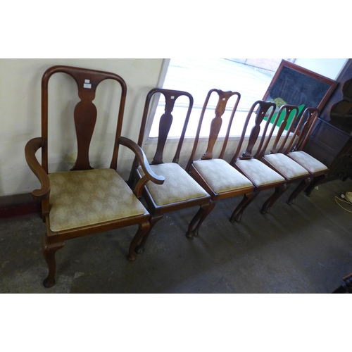 190 - A set of six Queen Anne style walnut dining chairs