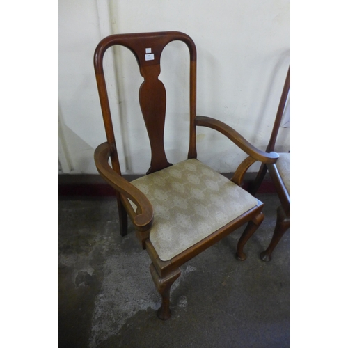 190 - A set of six Queen Anne style walnut dining chairs