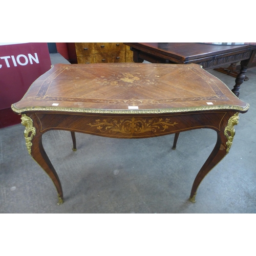 21 - A 19th Century French marquetry inlaid rosewood and ormolu mounted single drawer centre table, 75cms... 