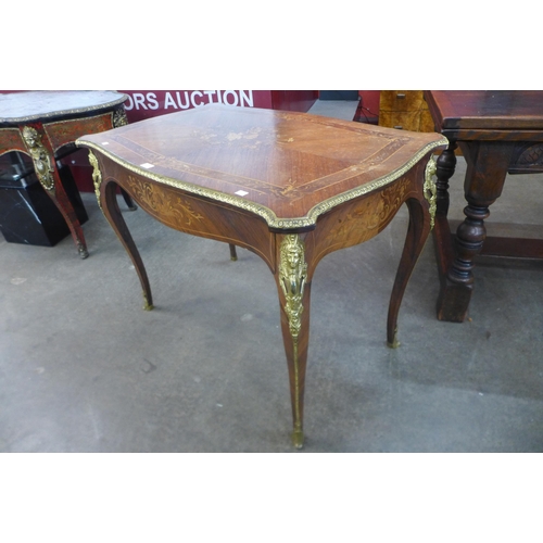 21 - A 19th Century French marquetry inlaid rosewood and ormolu mounted single drawer centre table, 75cms... 