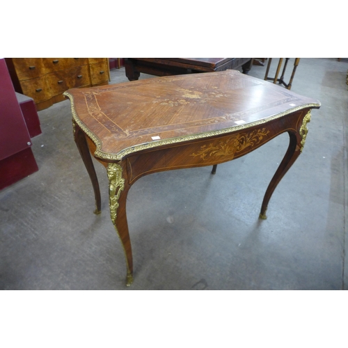 21 - A 19th Century French marquetry inlaid rosewood and ormolu mounted single drawer centre table, 75cms... 