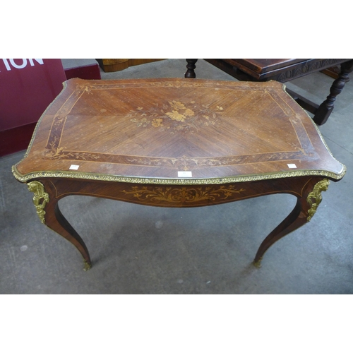 21 - A 19th Century French marquetry inlaid rosewood and ormolu mounted single drawer centre table, 75cms... 