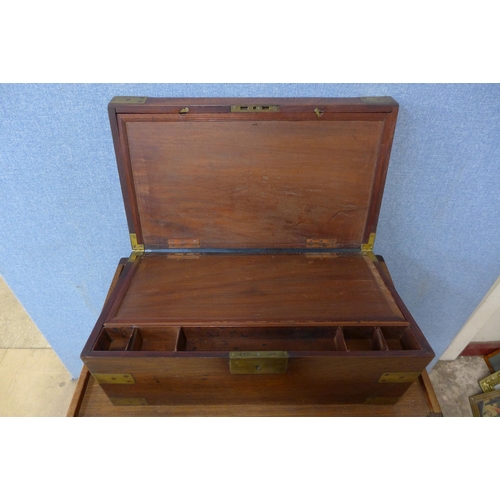 273 - A Victorian teak and brass mounted campaign writing slope