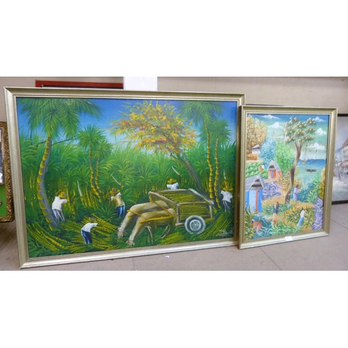 294 - Two African landscapes, oil on board, framed