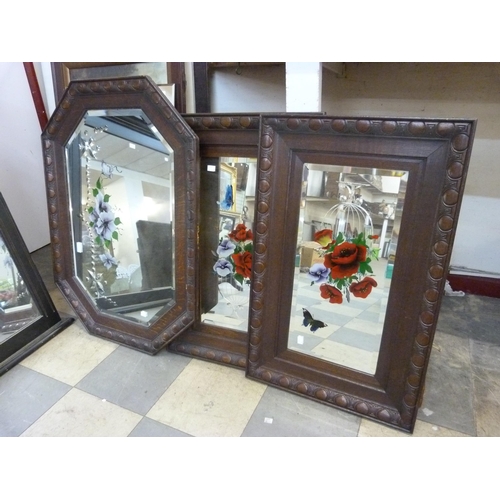 361 - Three painted mirrors in carved oak frames