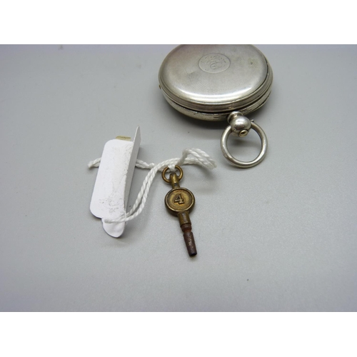 1045 - A fine silver cased pocket watch with key