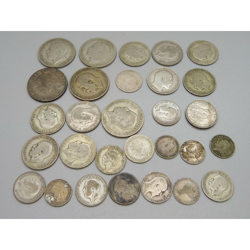 1048 - Silver coins including George V florins, 130g