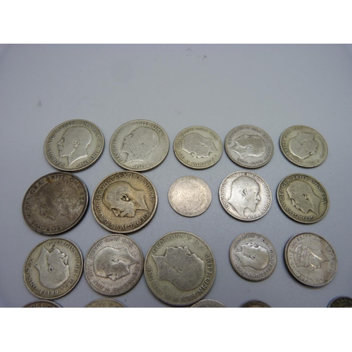 1048 - Silver coins including George V florins, 130g