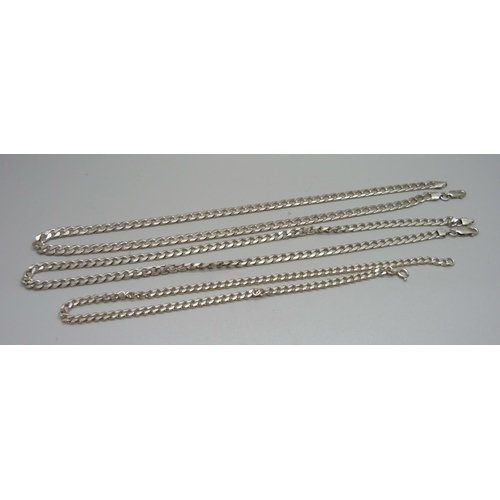 1052 - Three silver curb link chains, 74g