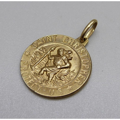 1080 - A 9ct gold St. Christopher pendant, 2.9g