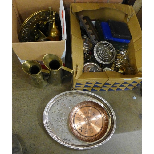 1177 - A box of mixed copper, brass and plated ware  **PLEASE NOTE THIS LOT IS NOT ELIGIBLE FOR POSTING AND... 