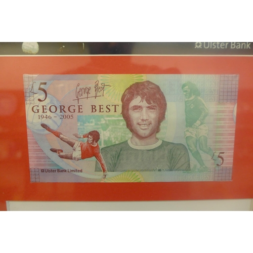 606 - An Ulster Bank Ltd George Best £5 note, framed and mounted with certificate of authenticity