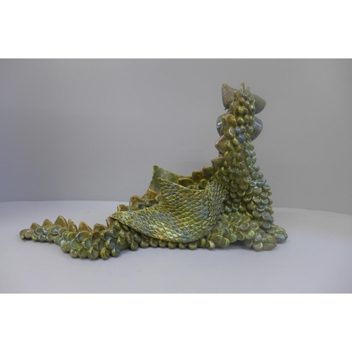 607 - A Yare Design hand made pottery model of a dragon, a/f