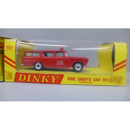 616 - A Dinky Toys 215 Ford GT and a 257 Fire Chief's Car, boxed