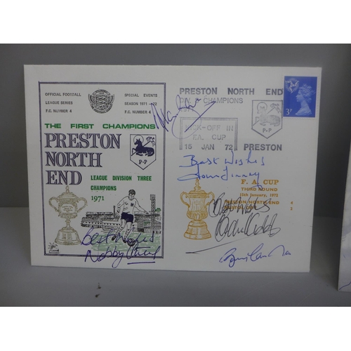 624 - Football; A Preston North End first day cover signed by Nobby Stiles, Alan Ball, Tom Finney, Bobby C... 